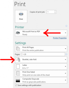 Screenshot of print settings for booklet orders.