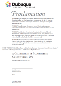 Image of Marshallese Constitution Day Proclamation (text content also on page)
