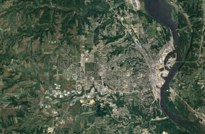 A satellite view of Dubuque.