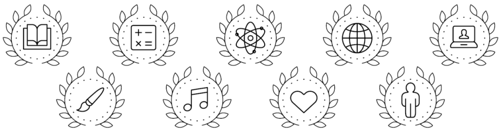 Visual of icons representing each of the middle school academic courses