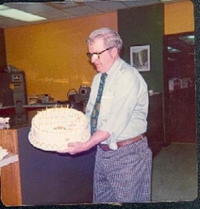 Mr. Willoughby, Kennedy's beloved first principal, celebrating Kennedy's 10th Anniversary (1975)