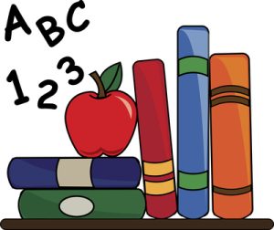 Clip Art Illustration of School Books with an Apple for Teacher