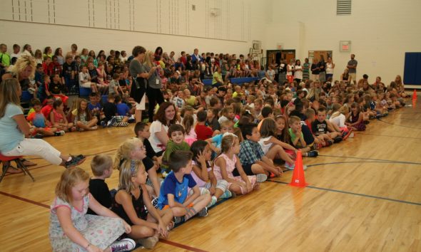 News students gather in the gym for the first day of school